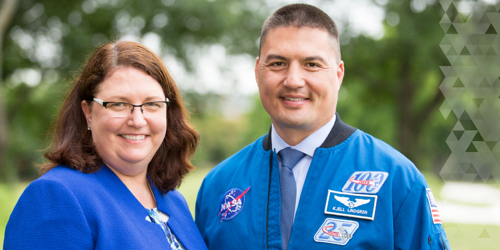 Mosaic President and CEO Linda Timmons and Astronaut Dr. Kjell Lindgren smile.